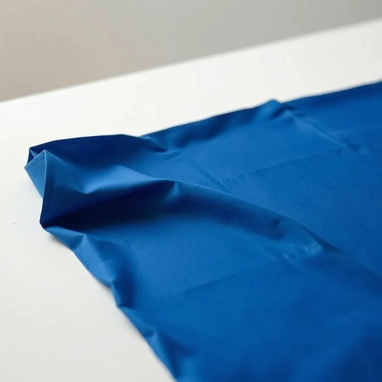 A corner of smooth cobalt blue paper lying slightly curled on a pale studio bench.