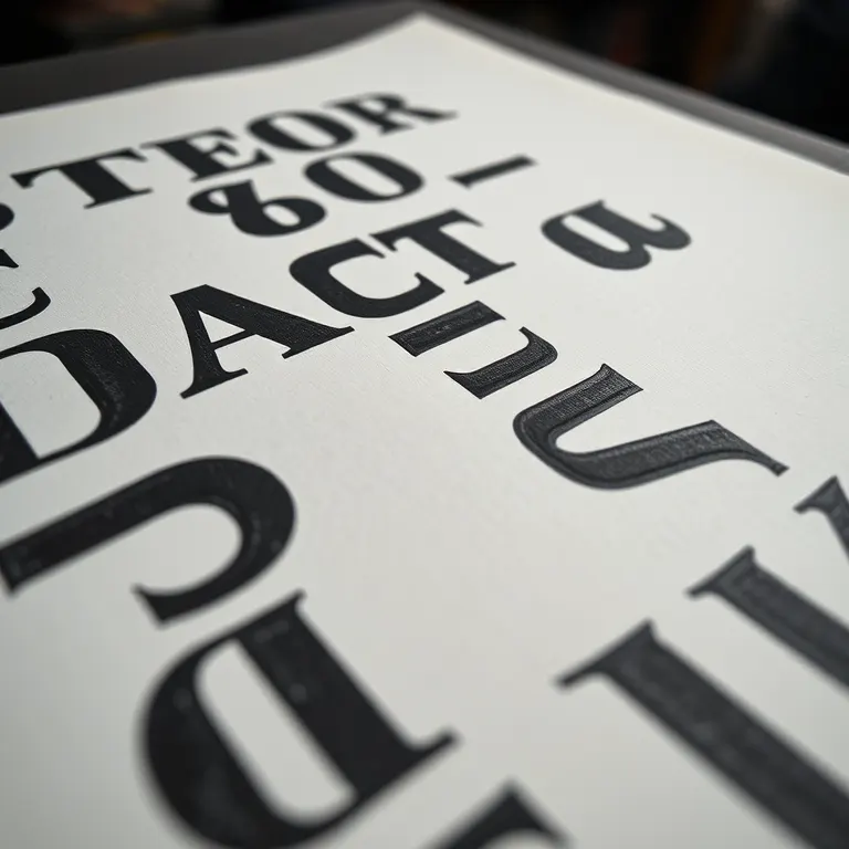 A close detail of black ink bitten into cotton paper, the letters cropped so they read only as texture and impression.