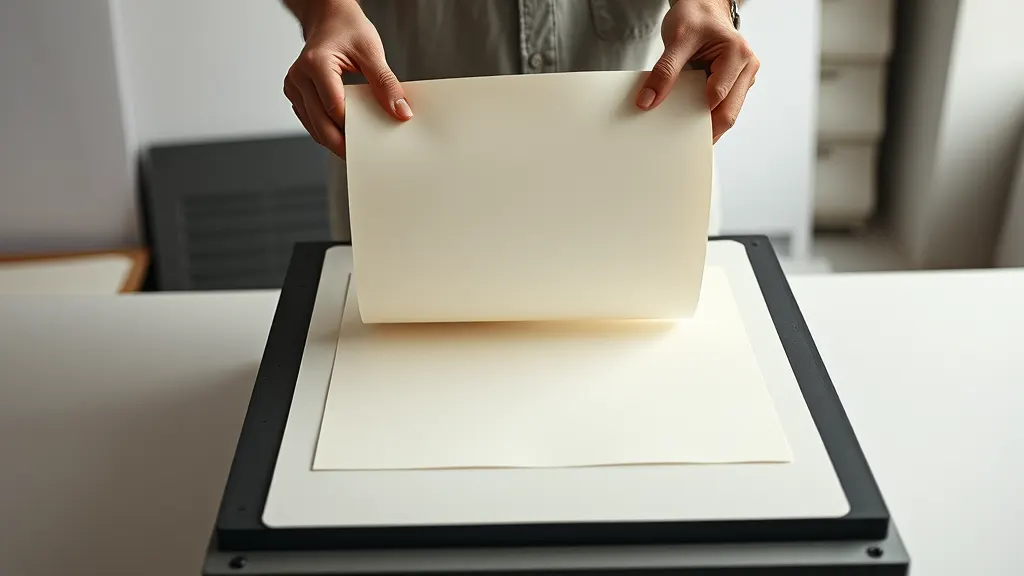 Two hands lifting a printed sheet off the bed of a flatbed proof press, the inked forme still on the bed below, in a pale print studio.